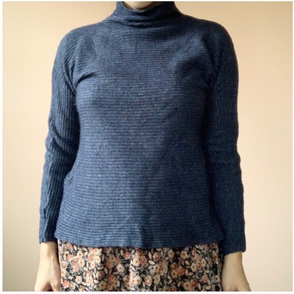 BENEDETTA B. Wool/Cashmere Blend Mock Neck Blue Sweater - Picture 4 of 14